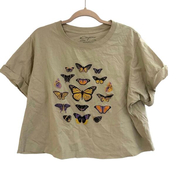 GIRL DANGEROUS Boxy Cropped Crop Butterfly Tee T-Shirt Nature Festival - Sz XL - Picture 1 of 4